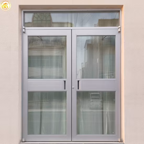 Porta battente per esterni commerciali in doppio vetro temperato in alluminio